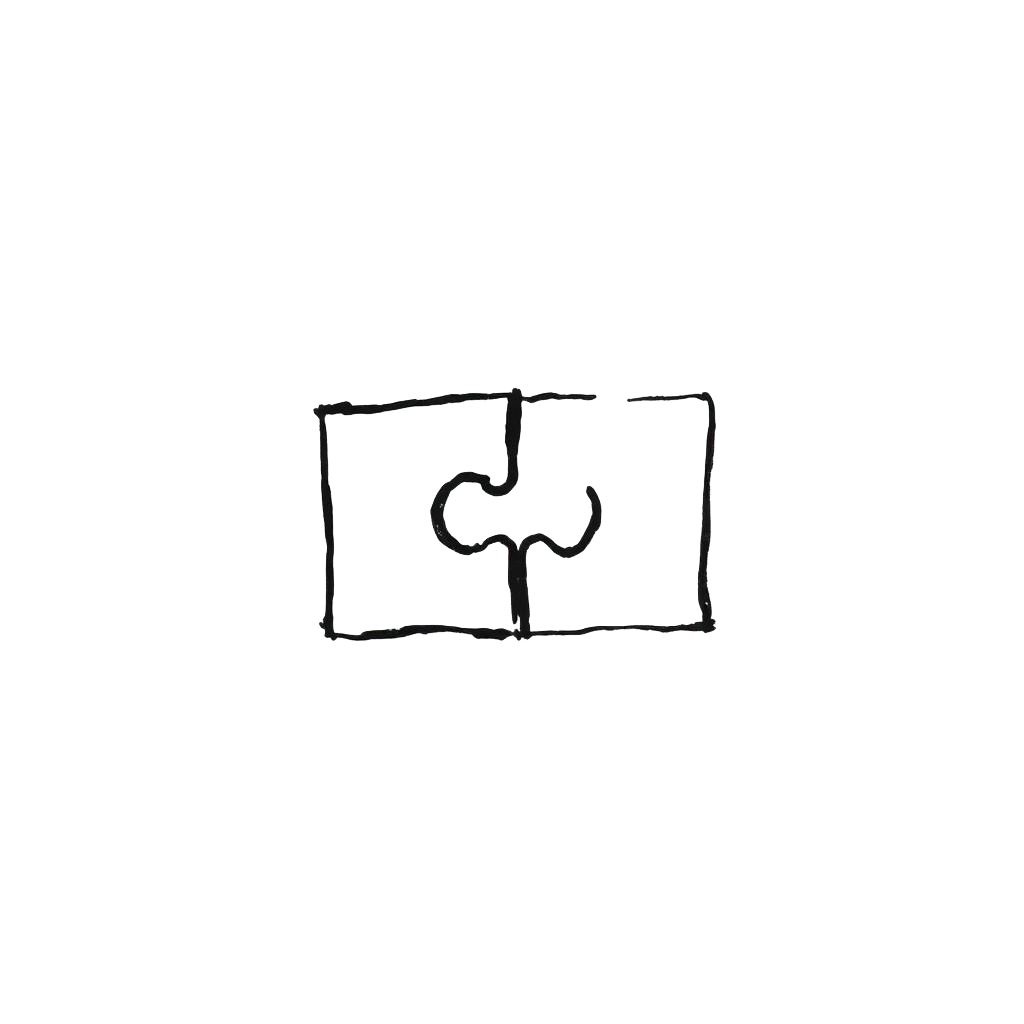 Two puzzle pieces fitting together — hand-drawn