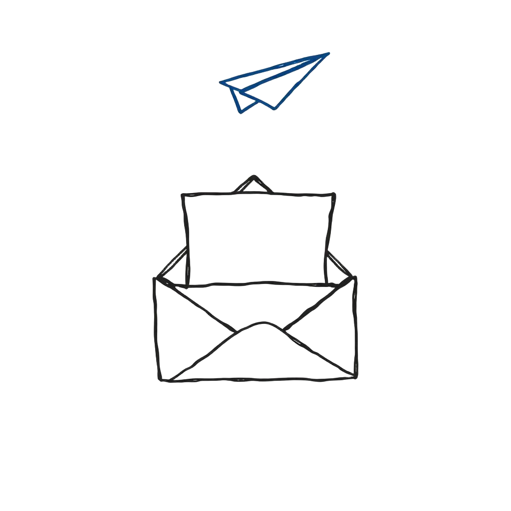 Open envelope with a blue paper airplane