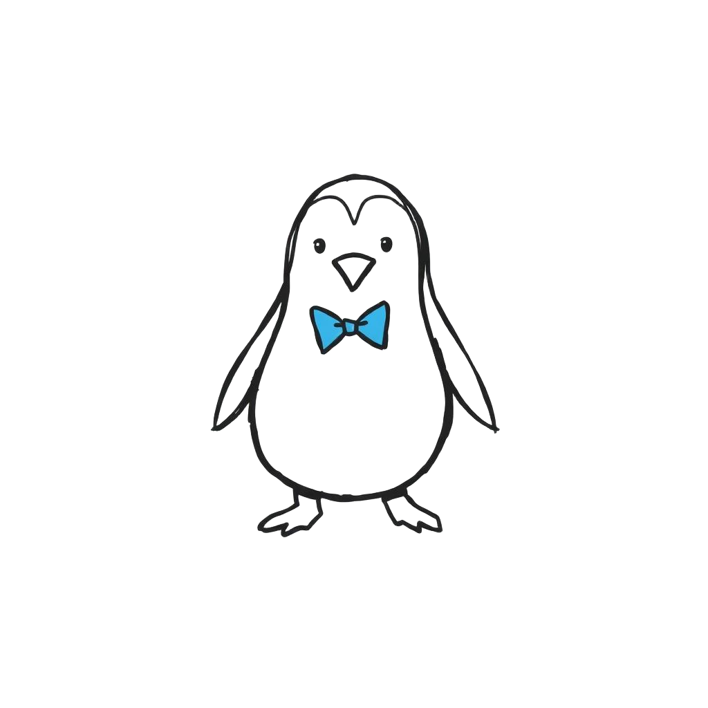Doodle penguin with a blue bowtie