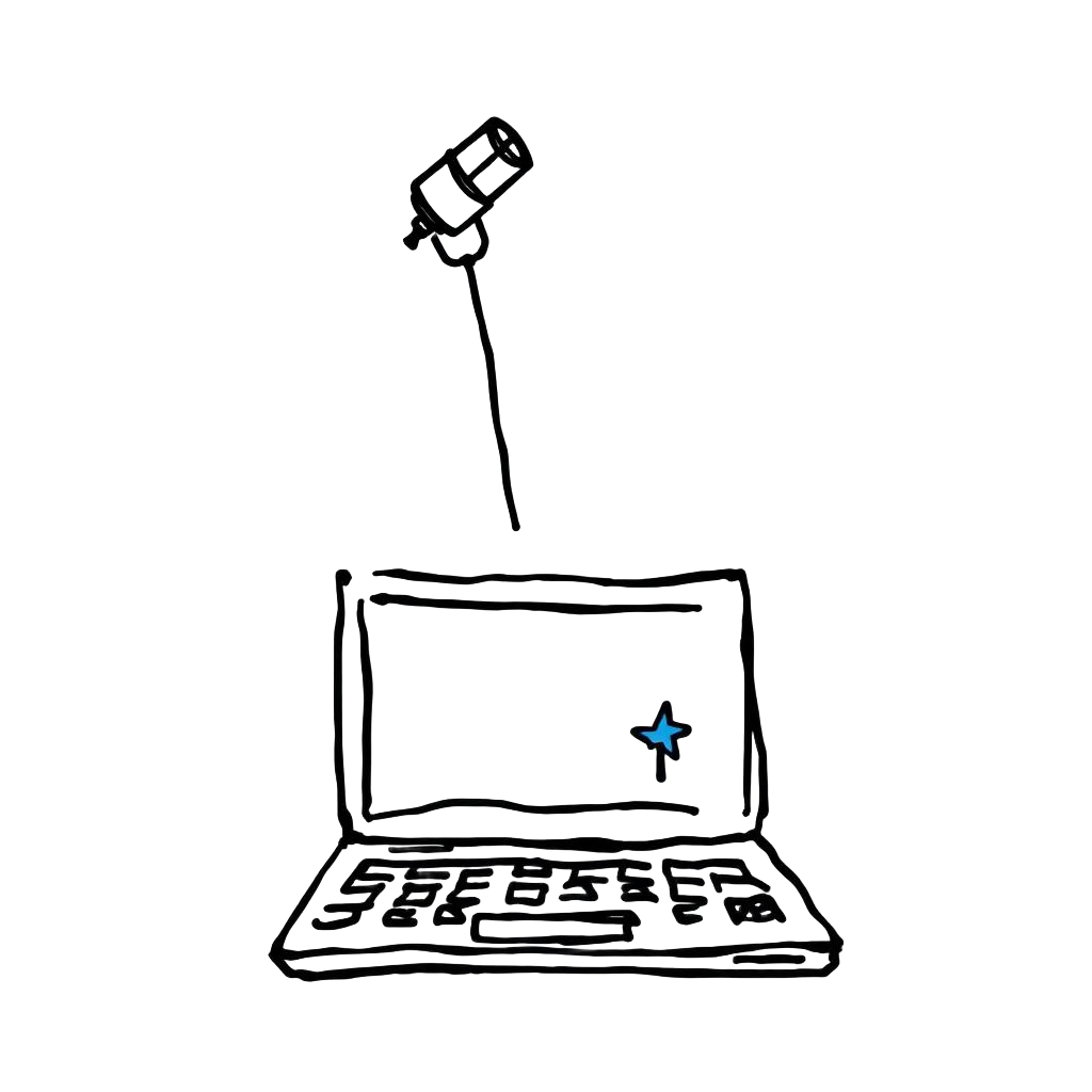 Laptop with dictation microphone — hand-drawn